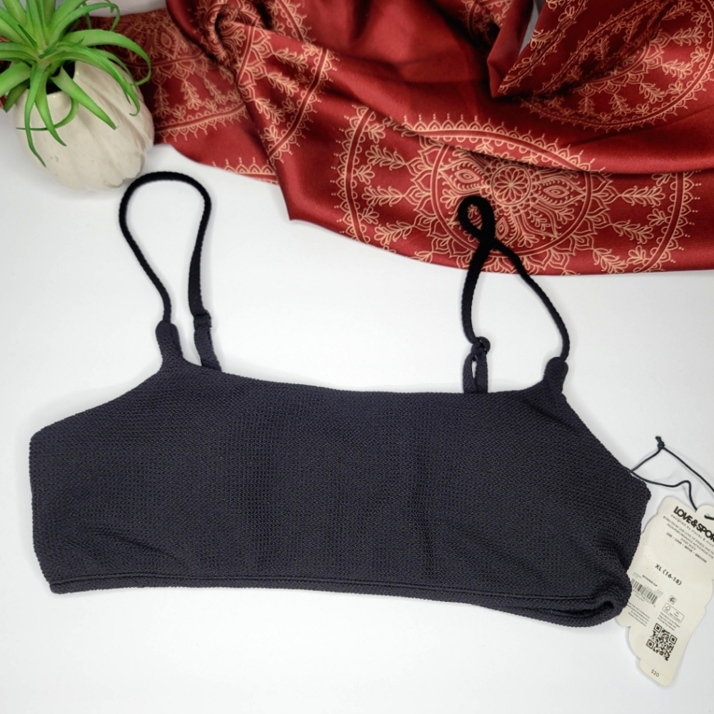Love & Sports Bikini Top Black Size XL 16-18 NWT
